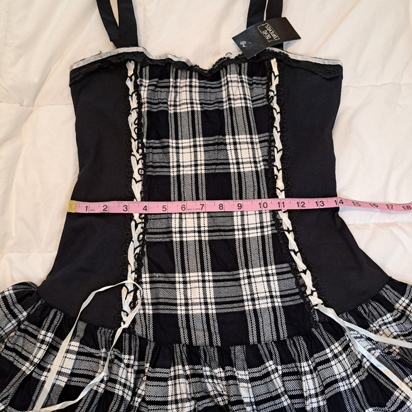 Dead Threads Goth Dress Plaid Black White Frill Lace Mini Dark Academia - Picture 9 of 11